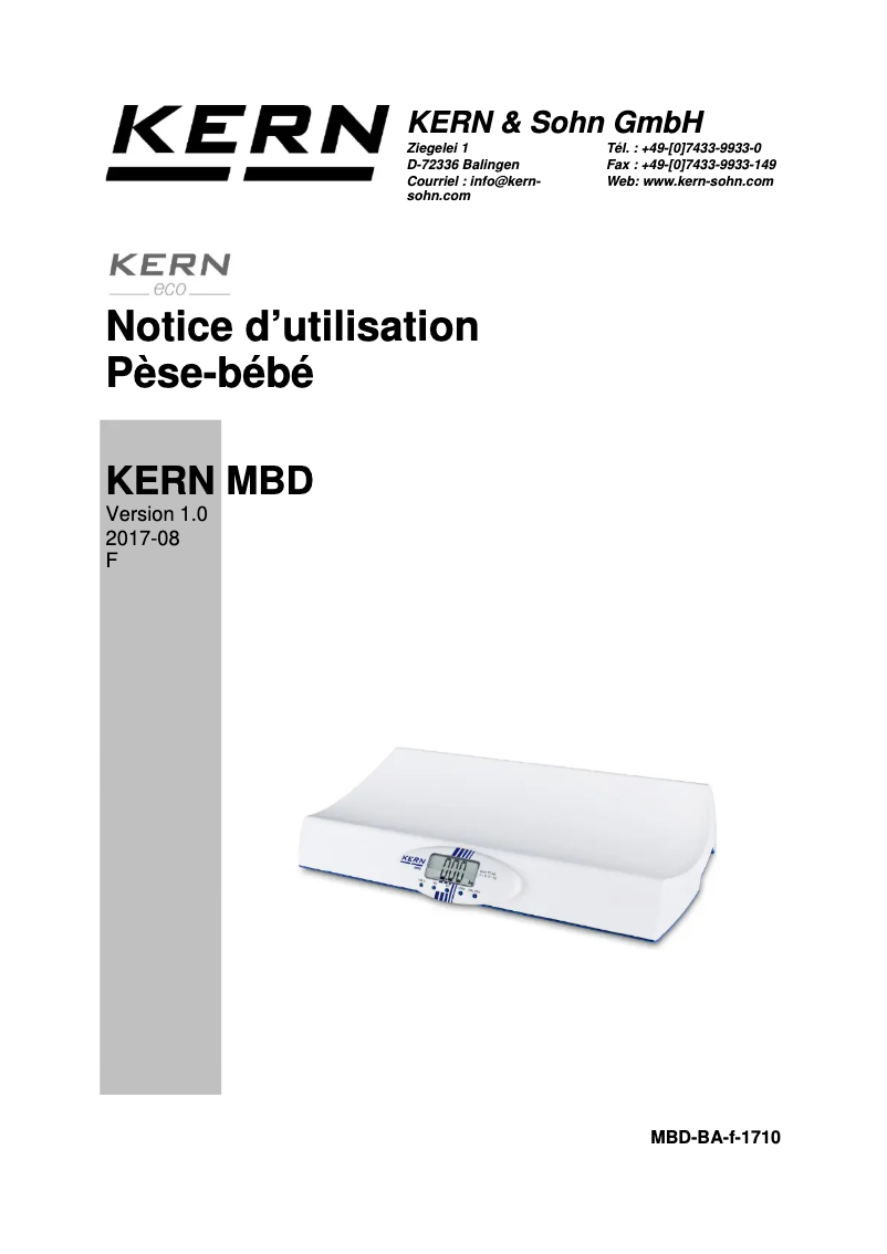 Page n°1 - Manuel utilisateur Kern MBD 20K-2
