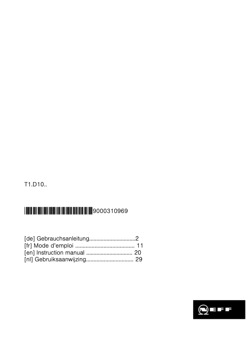 Page n°1 - Manuel utilisateur Neff T14D10N0