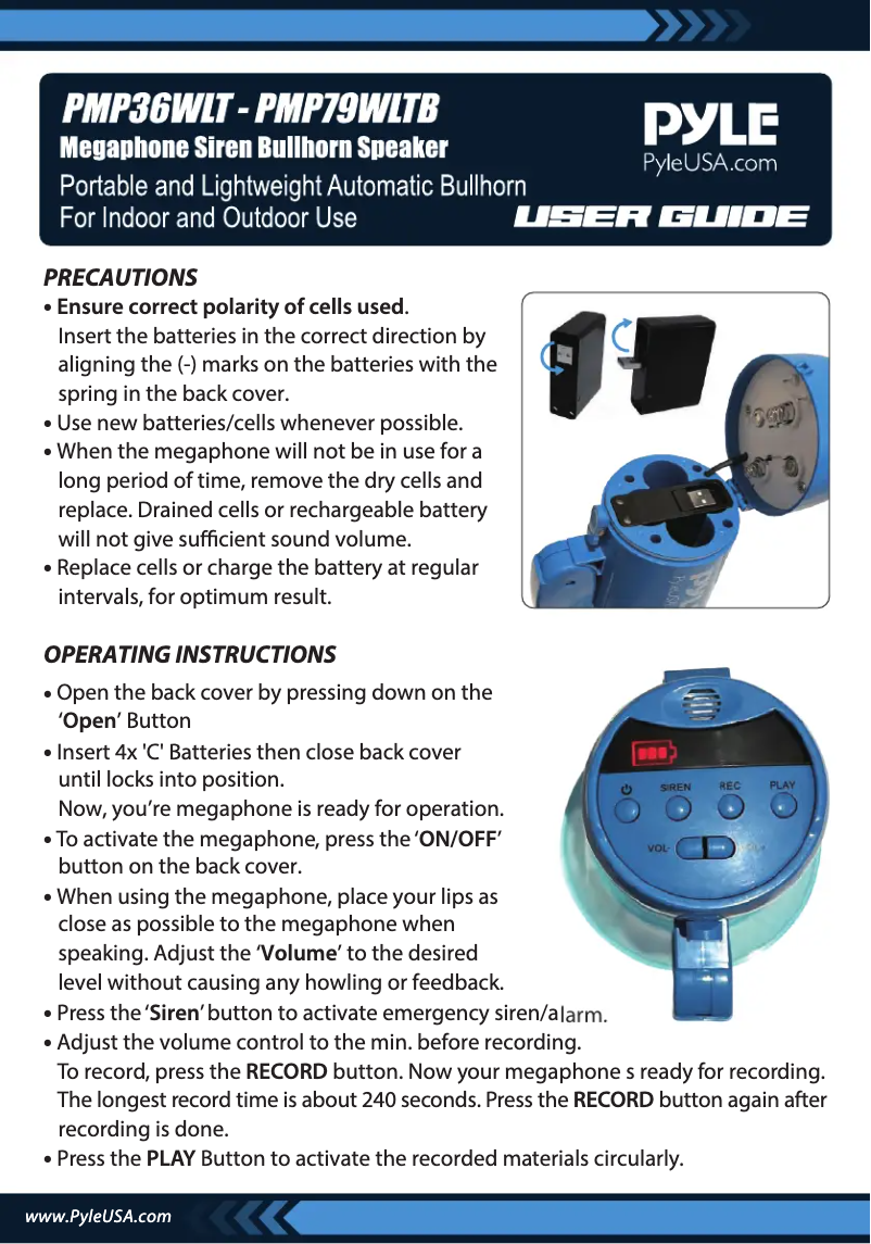 Page 1 de la notice Manuel utilisateur Pyle PMP36WLT