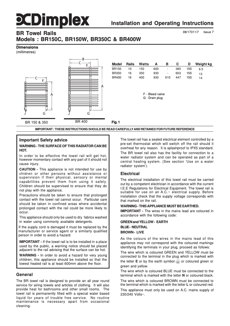 Page n°1 - Manuel utilisateur Dimplex BR400W