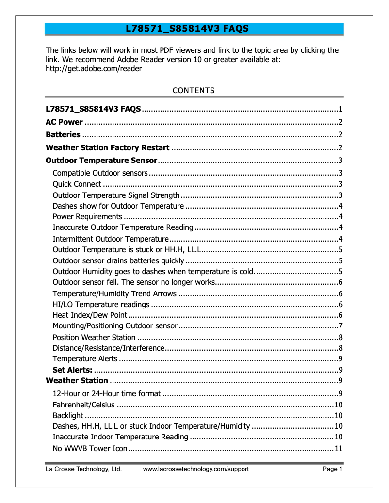 Page n°1 - FAQ La Crosse Technology S85814V3