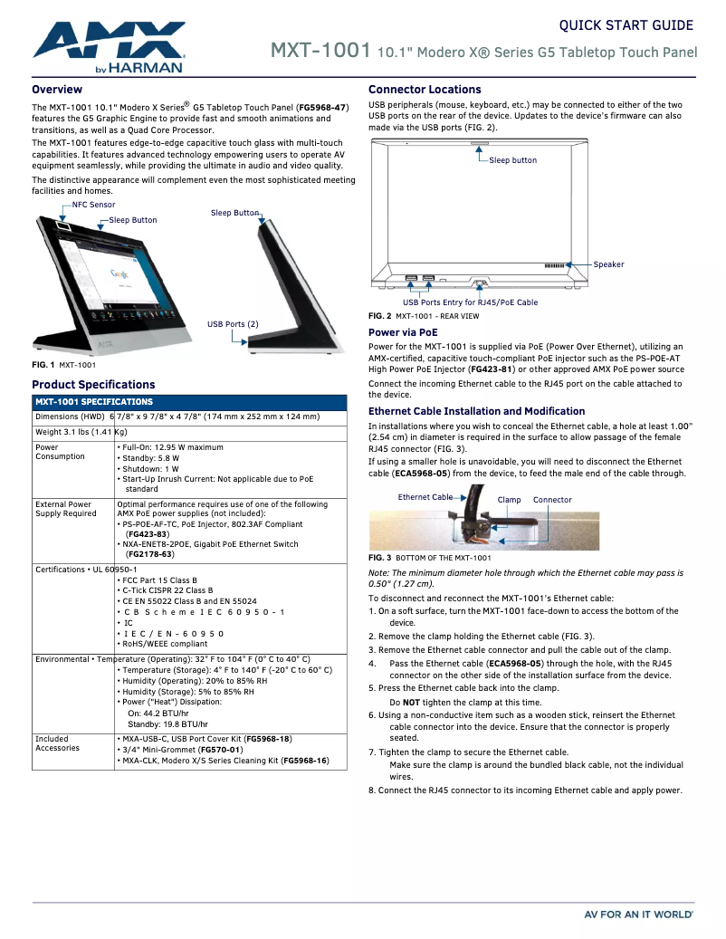 Page n°1 - Guide de démarrage rapide AMX MXT-1001