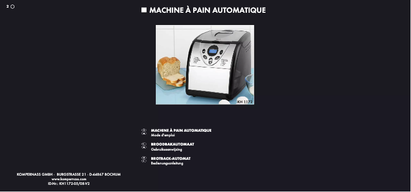 Page n°1 - Manuel utilisateur Bifinett KH 1172