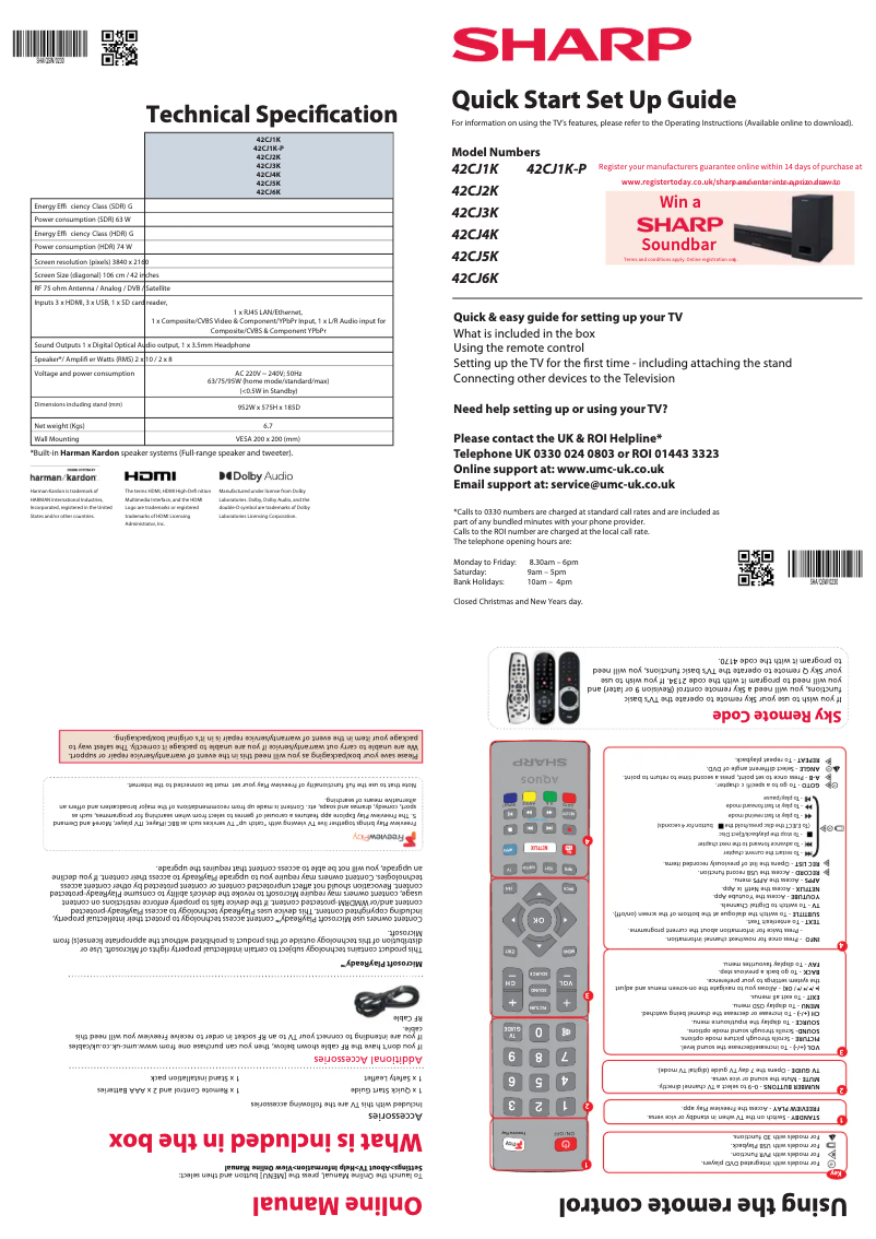 Page 1 de la notice Guide de démarrage rapide Sharp 42CJ6K