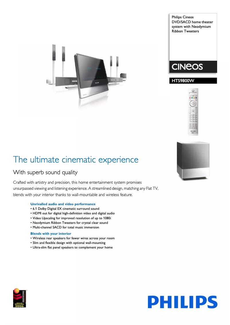 Page 1 de la notice Fiche technique Philips Cineos HTS9800W