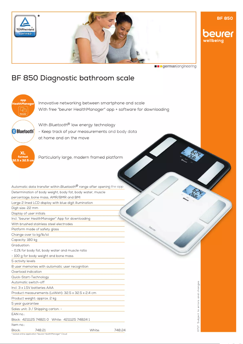 Page 1 de la notice Fiche technique Beurer BF 850
