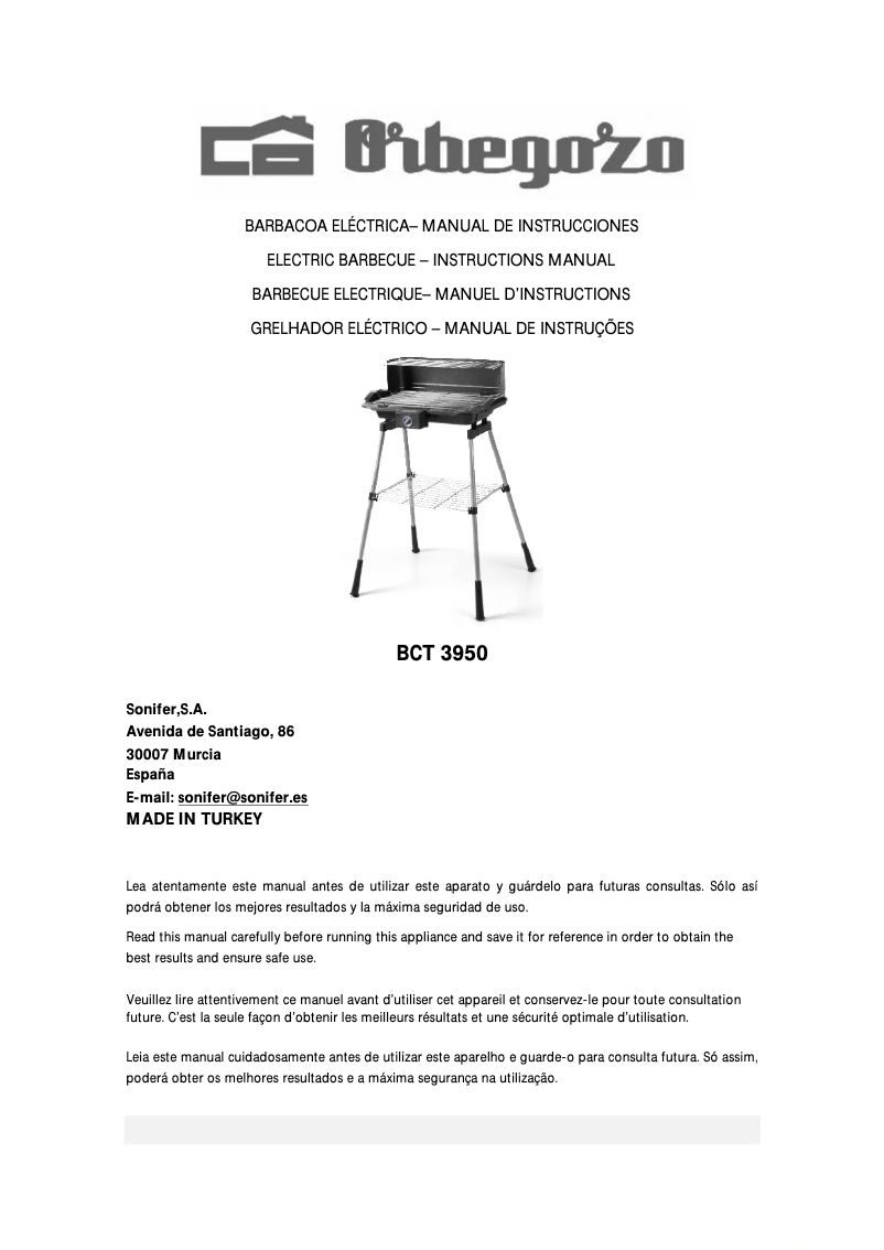 Page 1 de la notice Manuel utilisateur Orbegozo BCT 3950