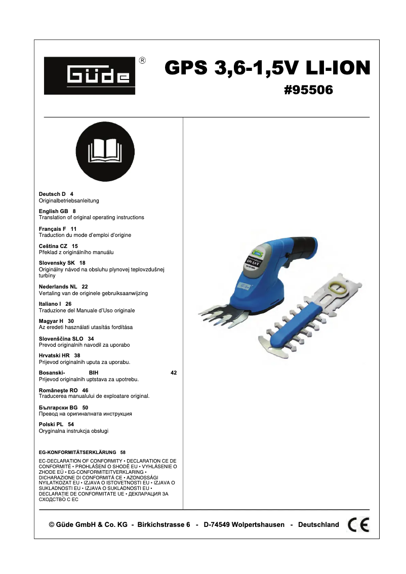 Page n°1 - Manuel utilisateur Güde GPS 3,6V-1.5 LI-ION