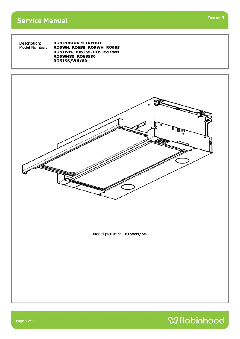 Page 1 de la notice Manuel utilisateur Robinhood RO61SS/WH/80