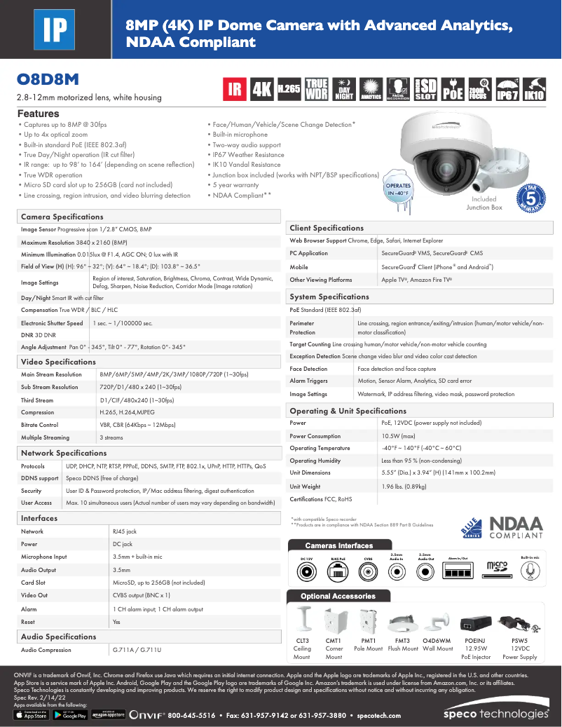 Page n°1 - Fiche technique Speco Technologies O8D8M