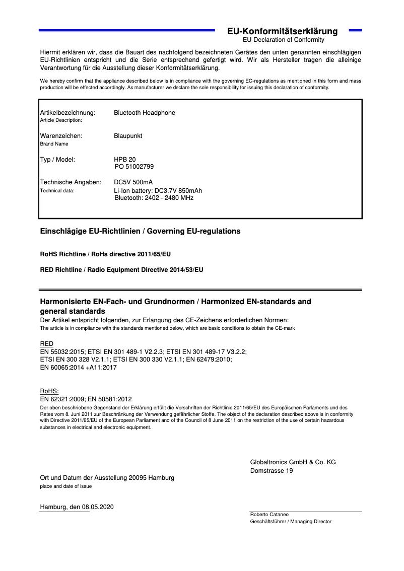 Page n°1 - Manuel utilisateur Blaupunkt HPB 20