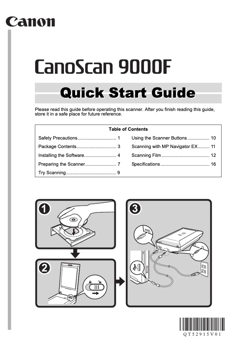 Page n°1 - Guide de démarrage rapide Canon CanoScan 9000F