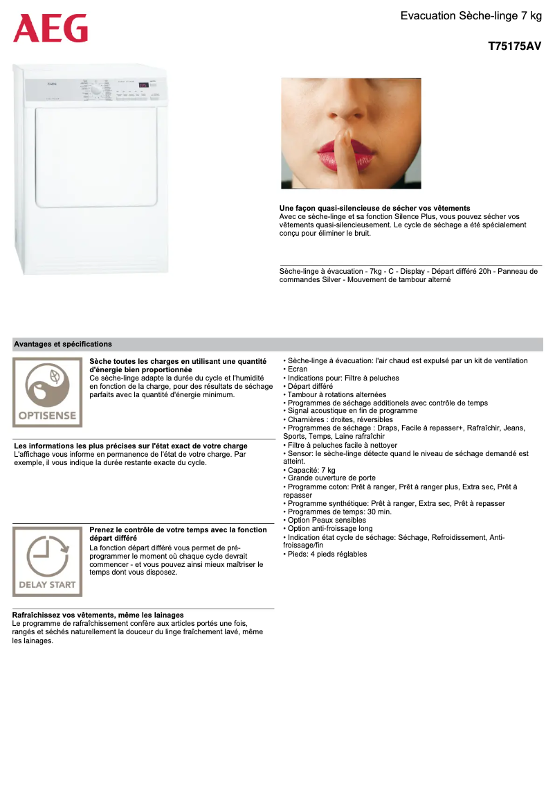 Page n°1 - Fiche technique AEG T75175AV