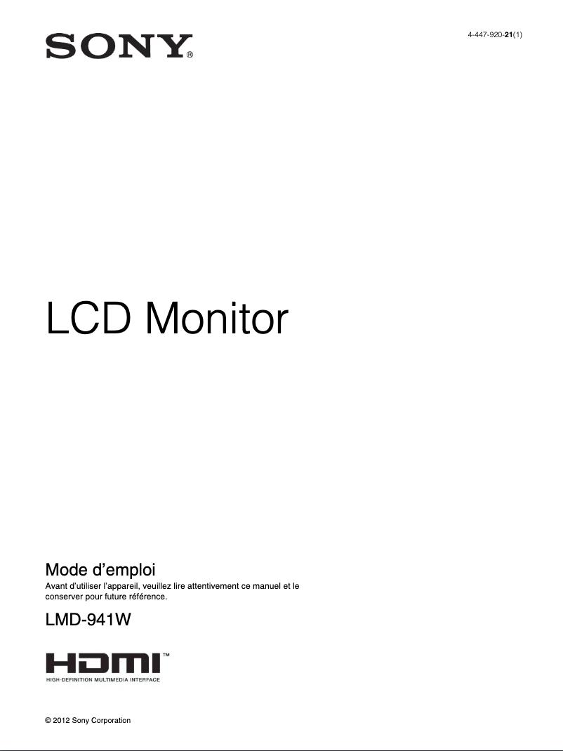 Page n°1 - Manuel utilisateur Sony LMD-941W