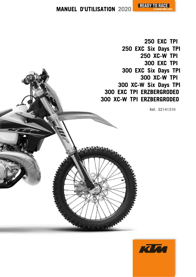 Page 1 de la notice Manuel utilisateur KTM 300 XC-W Six Days TPI (2020)