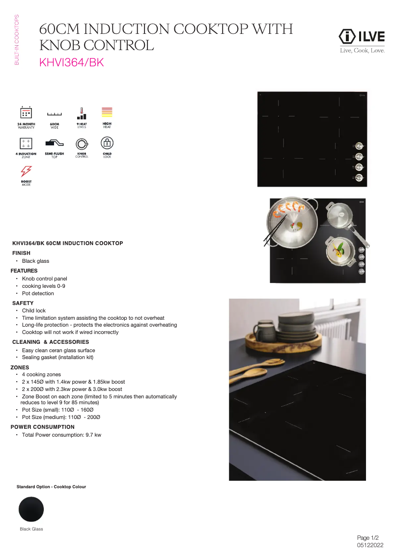 Page 1 de la notice Fiche technique Ilve KHVI364BK