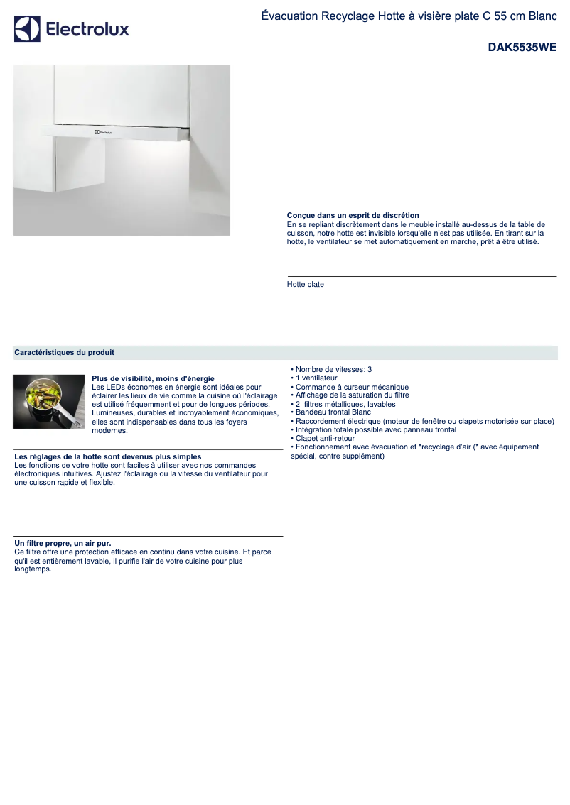 Page n°1 - Fiche technique Electrolux DAK5535WE