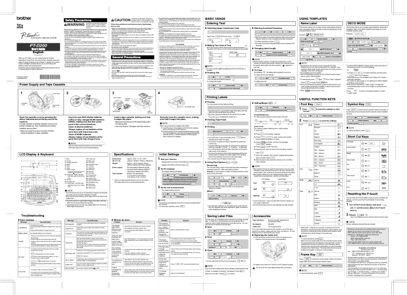 Page n°1 - Manuel utilisateur Brother P-touch PT-D200G