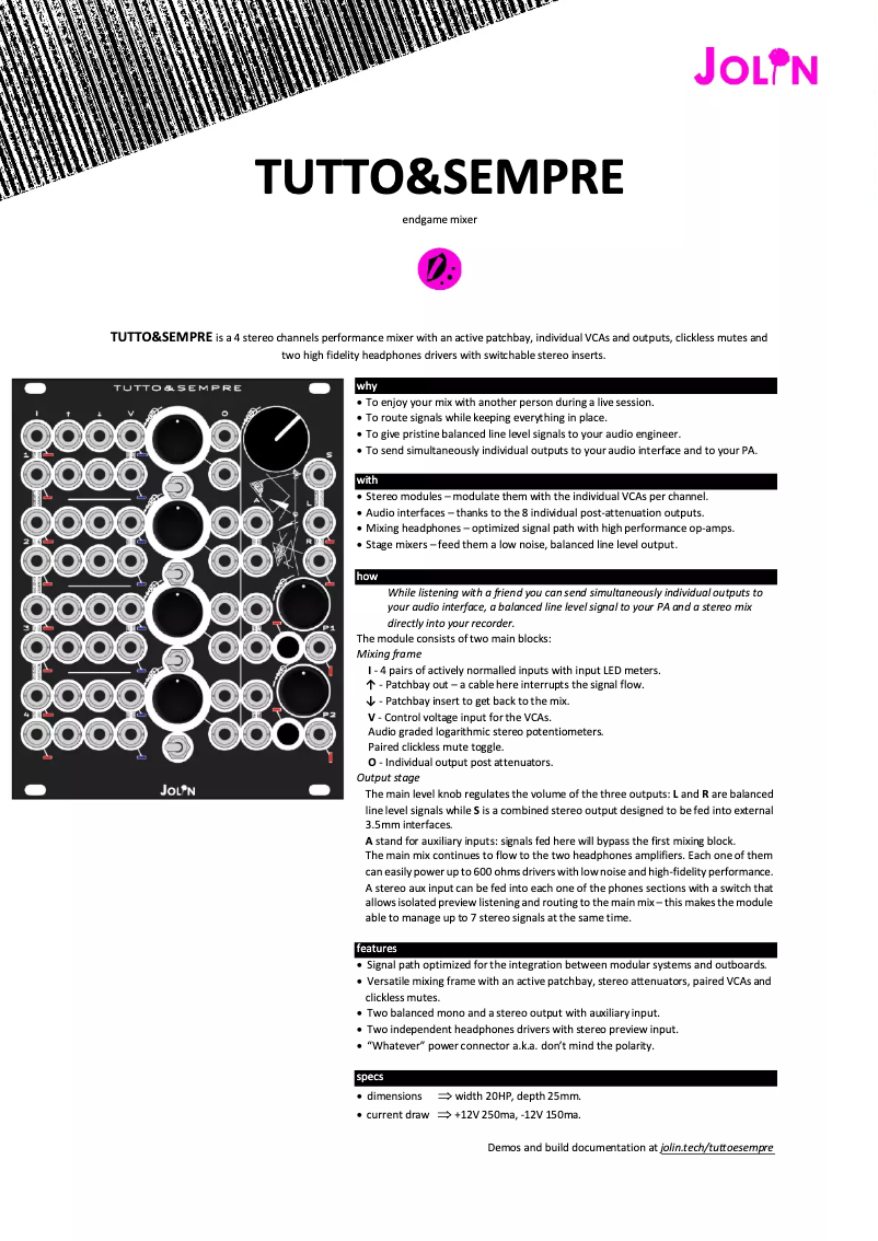 Page n°1 - Manuel utilisateur Jolin Tutto&Sempre