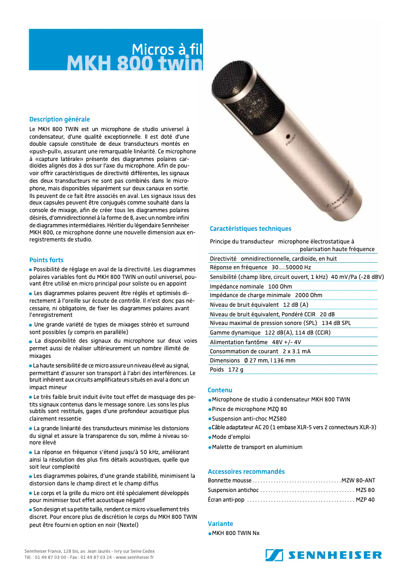 Image de la première page du manuel de l'appareil MKH 800 TWIN
