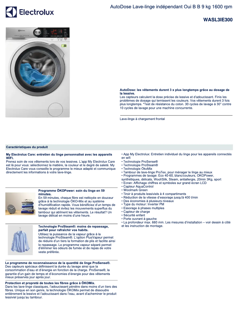 Image de la première page du manuel de l'appareil WASL3IE300