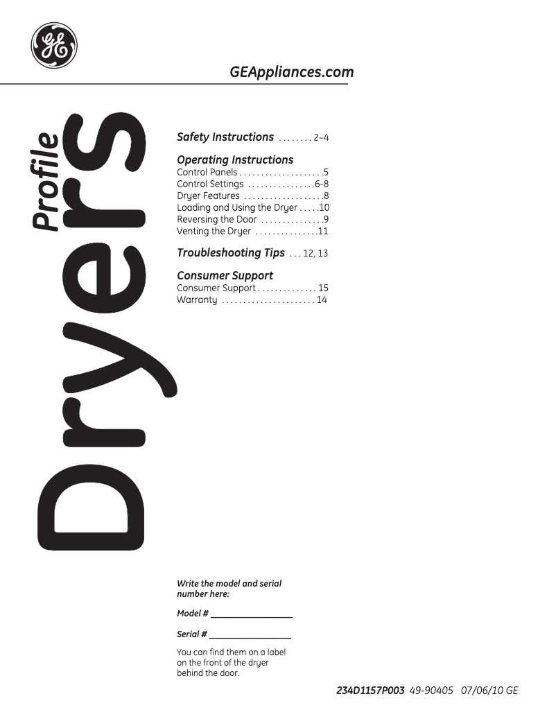 Page 1 de la notice Manuel d'utilisation et d'entretien GE Profile PTDS650EMWT