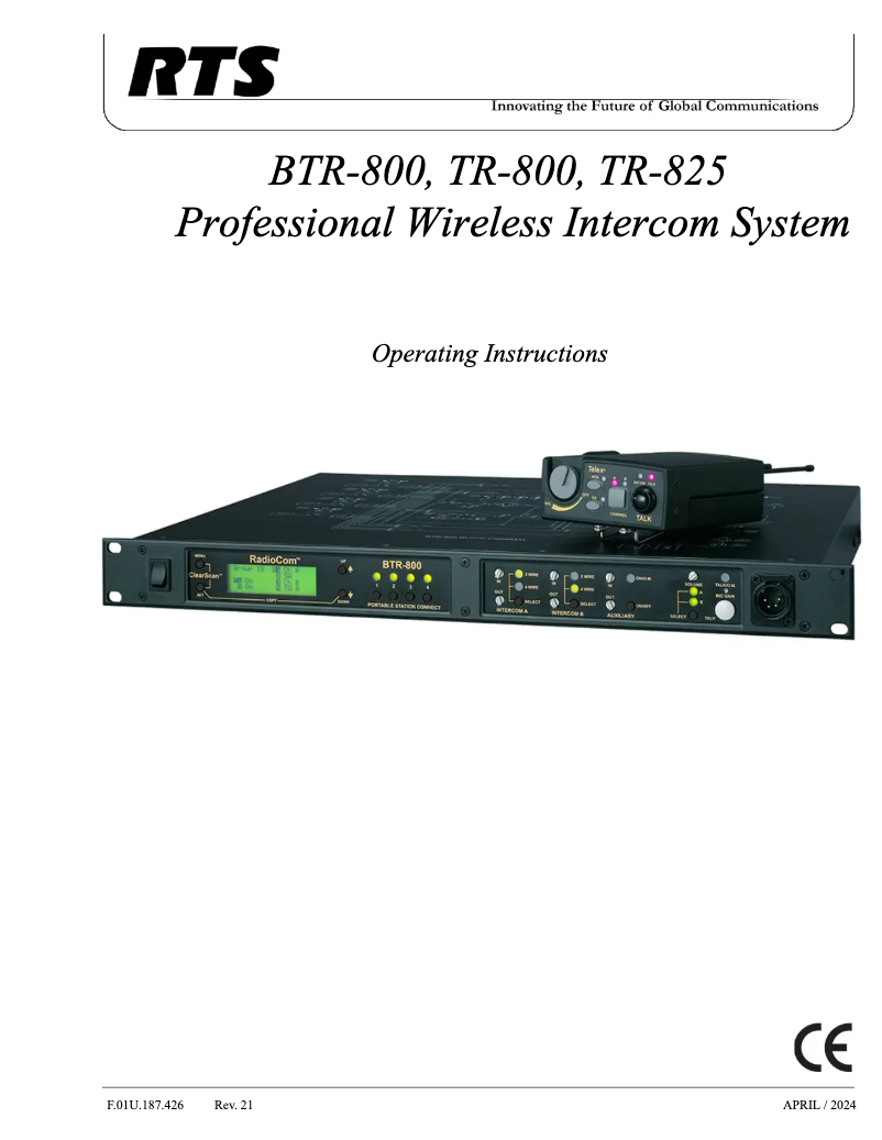 Page 1 de la notice Manuel utilisateur RTS BTR-800