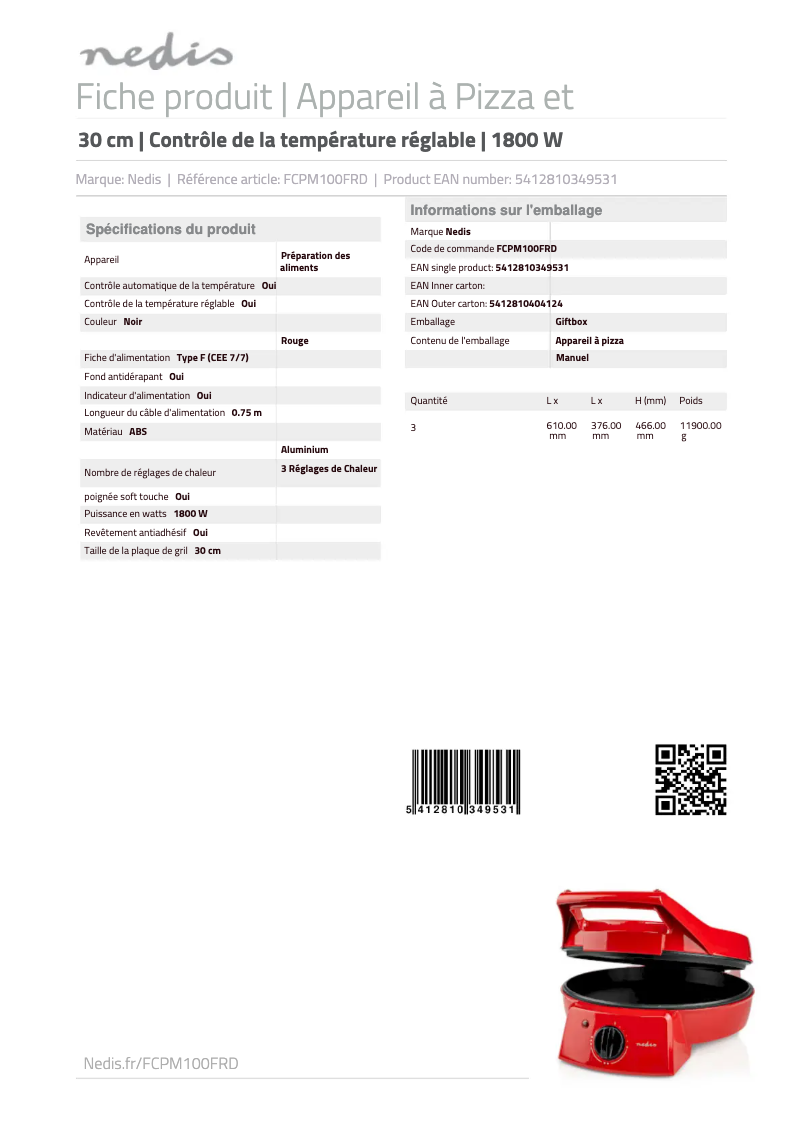 Page n°1 - Manuel utilisateur Nedis FCPM100FRD