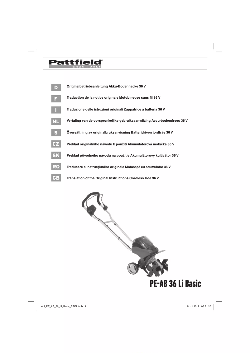 Page 1 de la notice Manuel utilisateur Pattfield PE-AB 36 Li Basic