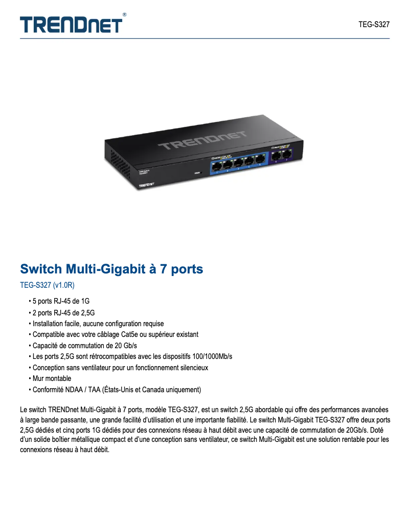 Page n°1 - Fiche technique TRENDnet TEG-S327