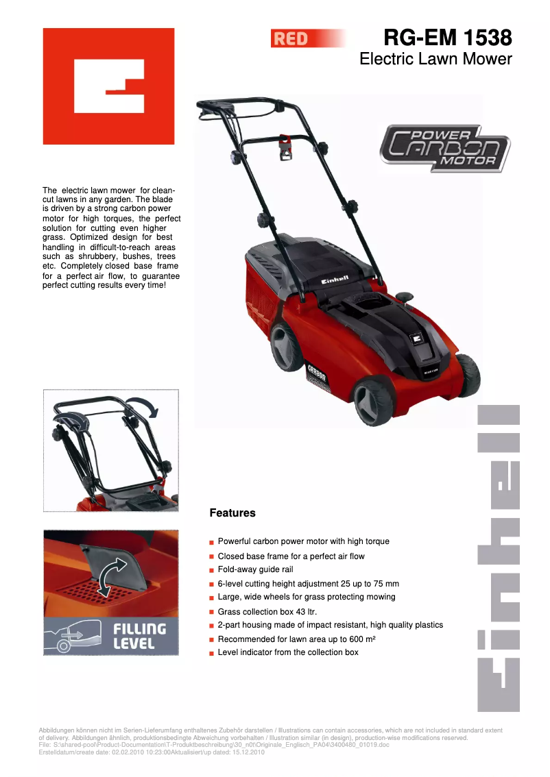 Page n°1 - Manuel utilisateur Einhell RG-EM 1538