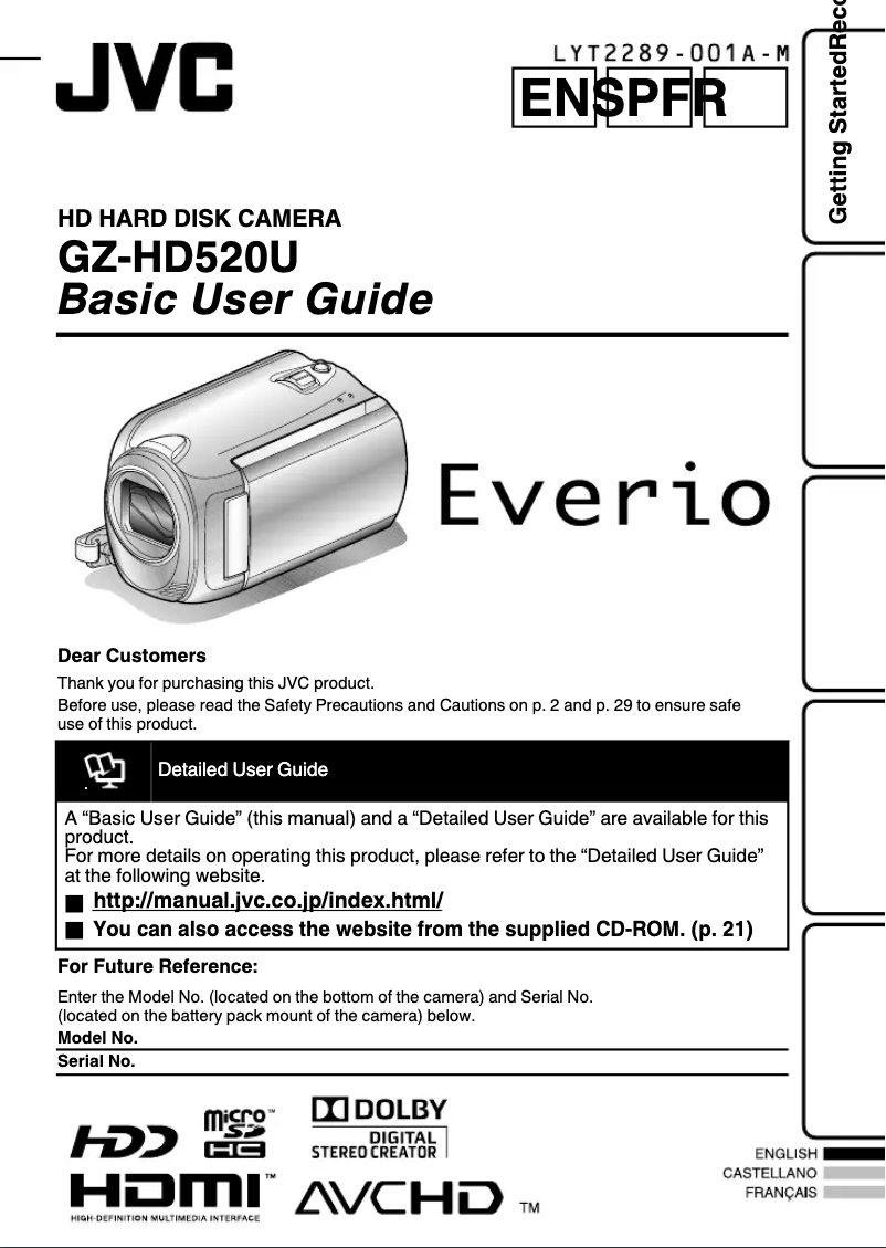 Page n°1 - Manuel utilisateur JVC Everio GZ-HD520