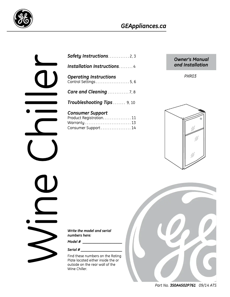 First page image of the manual for PXR03WLSFSC