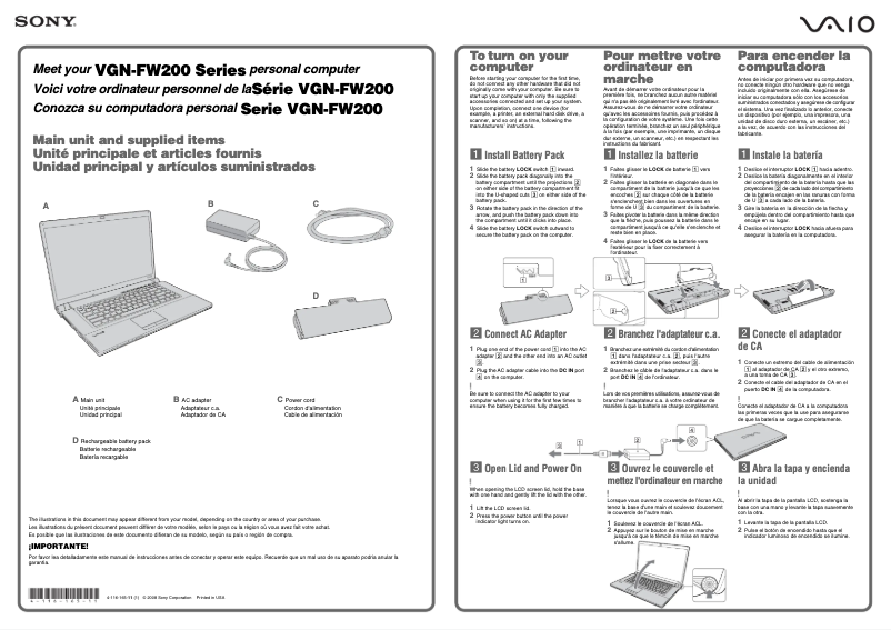 Page 1 de la notice Manuel utilisateur Sony Vaio VGN-FW290C