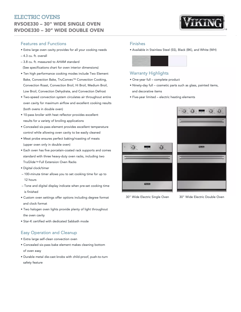 Page 1 of the manual Technical Sheet Viking RVSOE330