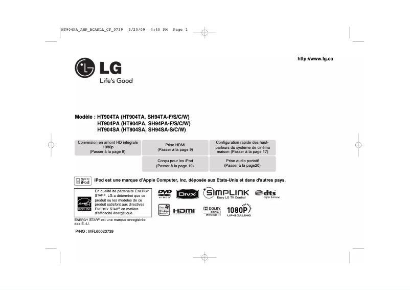 Page 1 de la notice Manuel utilisateur LG HT904TA