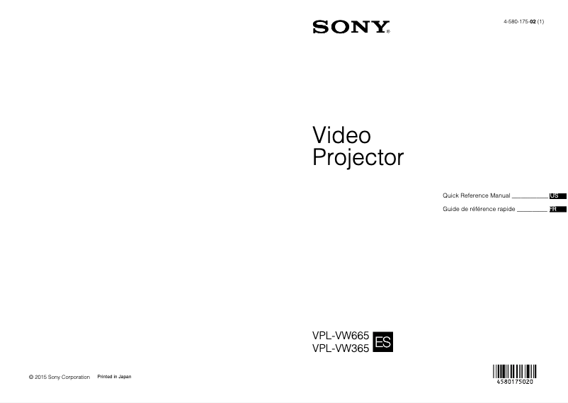 Page 1 de la notice Guide d'installation Sony VPL-VW365ES