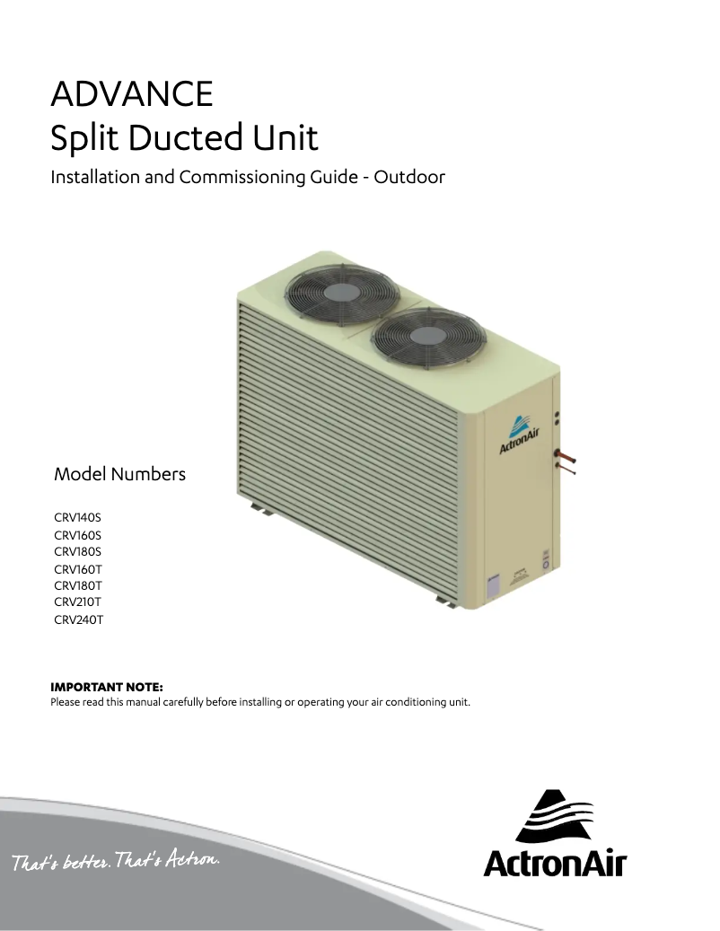 Page 1 de la notice Manuel utilisateur ActronAir CRV240T