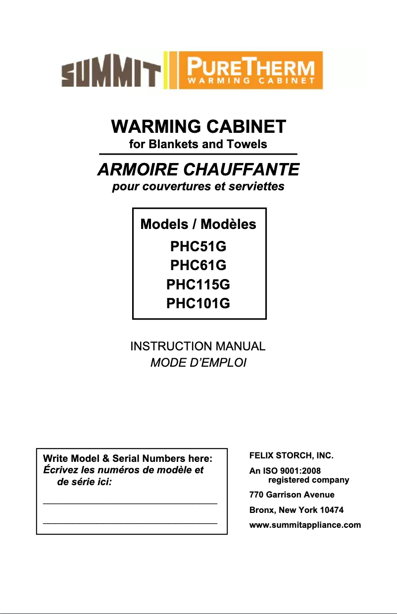 Page n°1 - Guide d'installation Summit PureTherm PHC115G