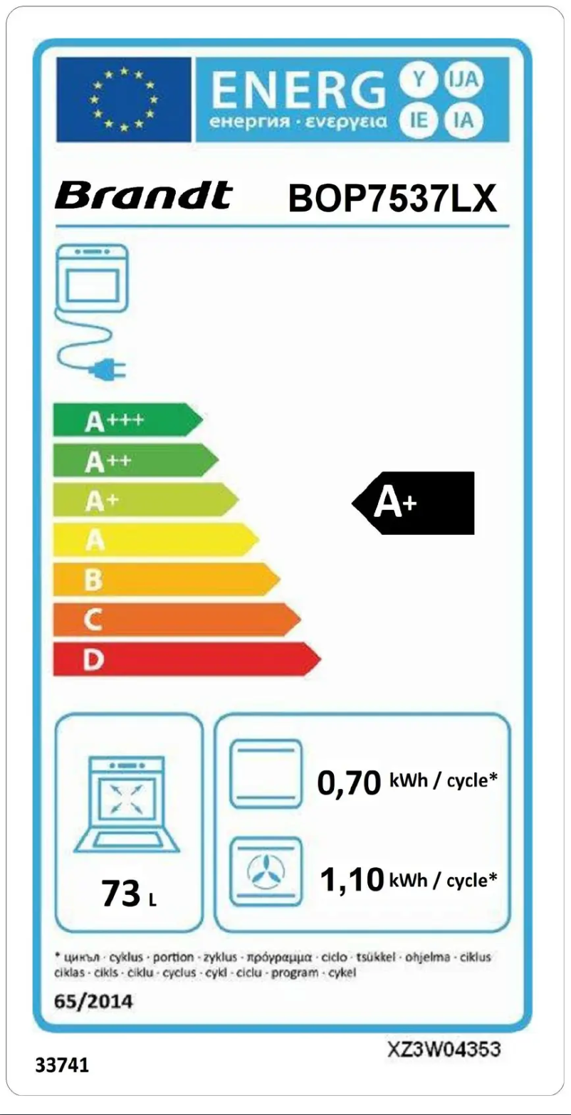 Page 1 de la notice Label énergétique Brandt BOP7537LX