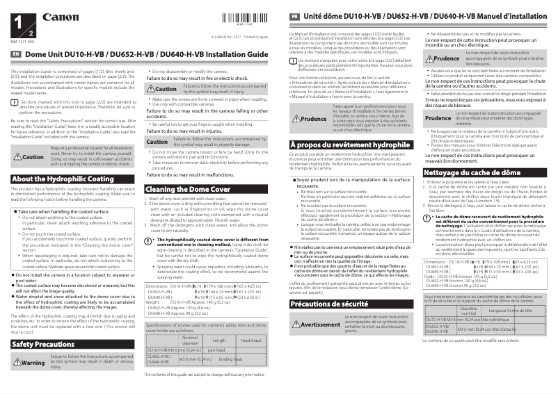 Page 1 de la notice Guide d'installation Canon VB-R11VE