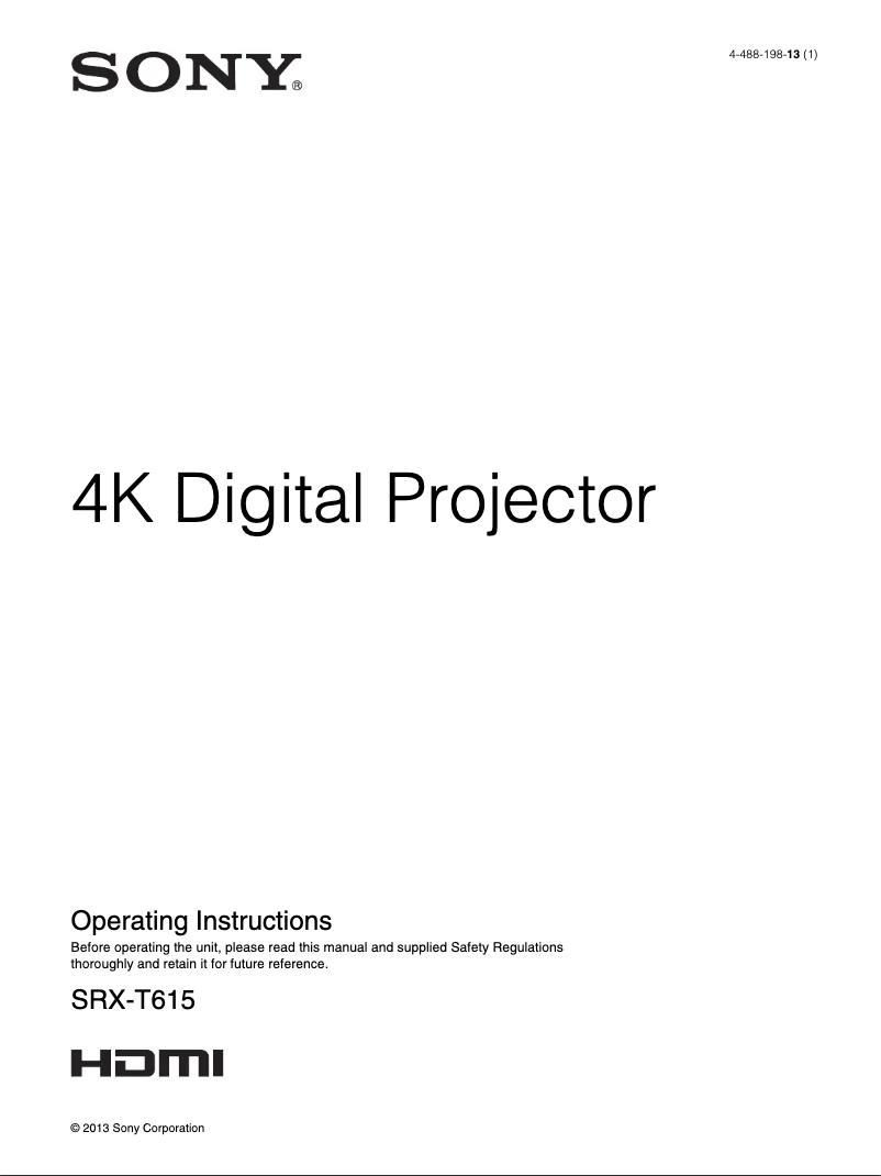 Page 1 de la notice Manuel utilisateur Sony SRX-T615