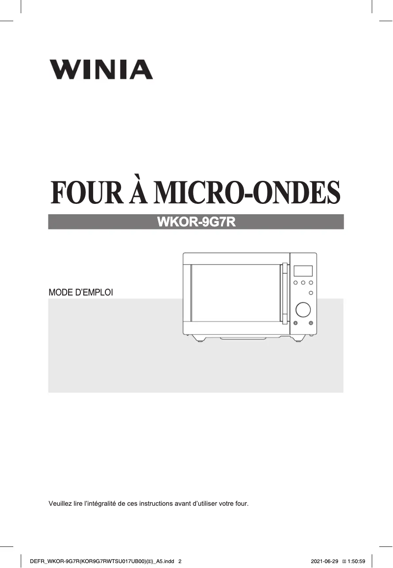 Page 1 de la notice Manuel utilisateur Winia WKOR-9G7R