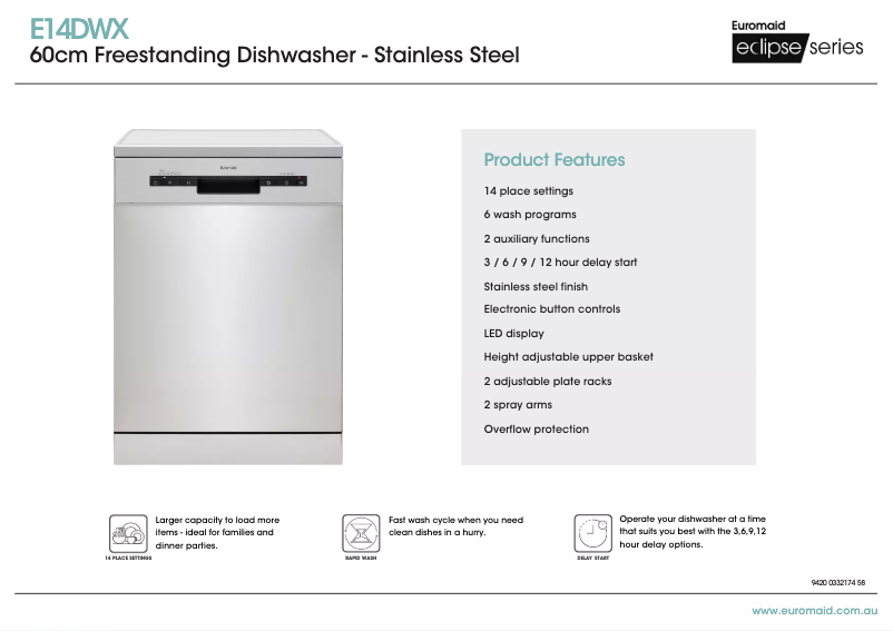 Page 1 de la notice Fiche technique Euromaid E14DWX