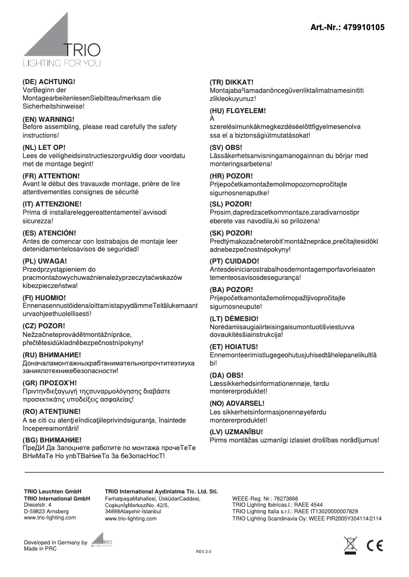 Page n°1 - Manuel utilisateur Trio Lighting Azur 479910105