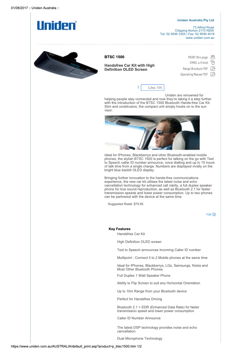 Page n°1 - Manuel utilisateur Uniden BTSC 1500