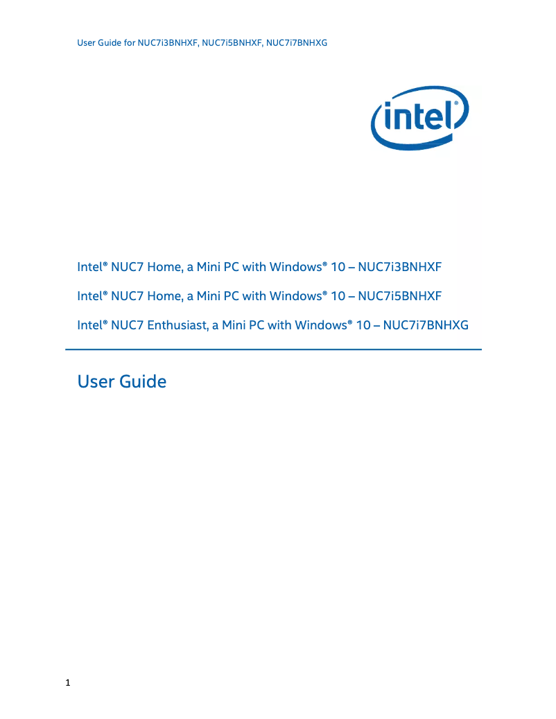 Page n°1 - Manuel utilisateur Intel Baby Canyon NUC7i7BNHXG