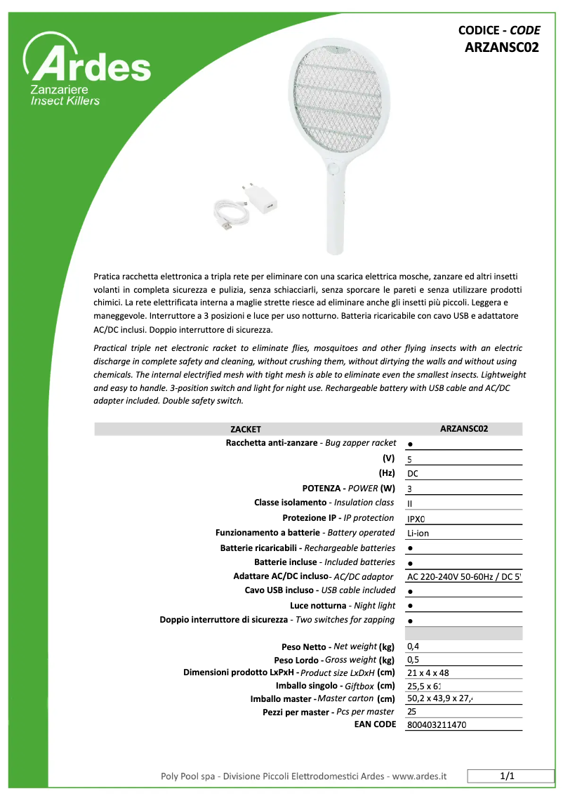 Imagen de la primera página del manual del dispositivo ARZANSC02