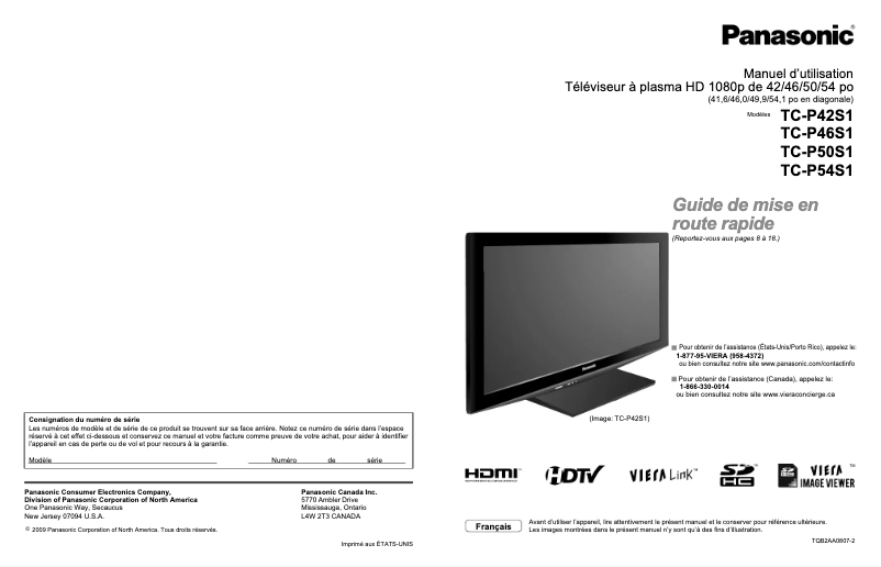 Page 1 de la notice Manuel utilisateur Panasonic Viera TC-P42S1