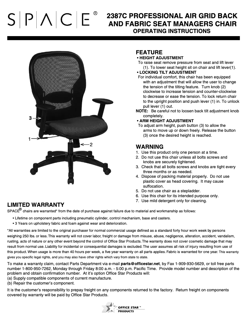 Page n°1 - Manuel utilisateur Space 2387C